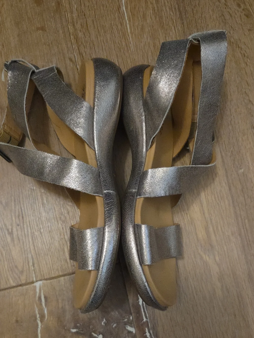 Kork-Ease Erigon Gold Leather Slingback Buckle Sandals 8 FLAW